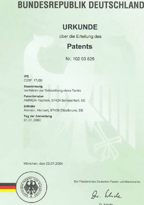 Patent für das Verfahren zur Behandlung eines Tanks